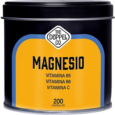 Citrate de Magnésium - 750 mg + Vitamine C, B6, B5 par Dose Journalière - 200 gélules - Magnésium à Haute Biodisponibilité - Vitamines contre la Fatigue - Articulations, Muscles - Sans Plastiques
