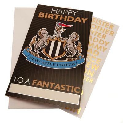 Kartka urodzinowa Newcastle Football Club. W zestawie naklejki do personalizacji za pomocą podpisu, mamy, taty, wnuka, chłopaka, otwartej kartki urodzinowej, czarna