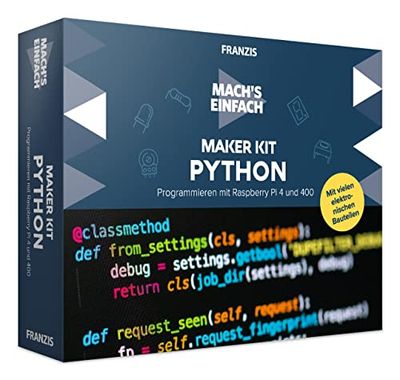 FRANZIS 67183 – Mach' s enkelt, Maker Kit Python, för Raspberry Pi 4 och 400, inklusive alla komponenter och 140-sidig manual