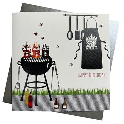 White Cotton Cards SB7 'BBQ King Happy Birthday' ręcznie wykonana kartka urodzinowa dla mężczyzn