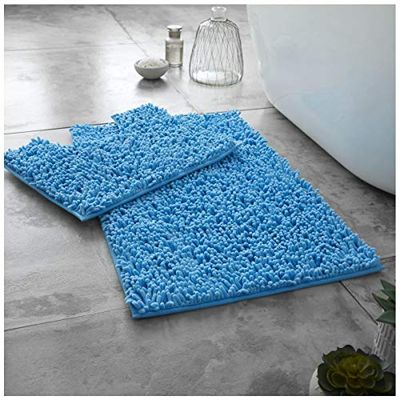 GC GAVENO CAVAILIA Soft Bath Mat Sets For Bathroom | 2 Piece Bath Mat Non Slip Back | Highly Water Absorbent & Fast Drying 100% Microfiber Chenille Toilet Rug with Pedestal Mat | Turquoise