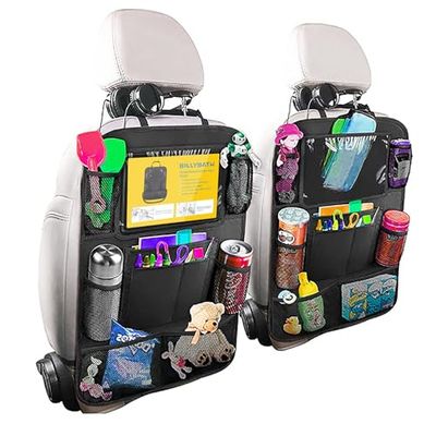 BillyBath Pack of 2 Car Backrest Protectors for Children with 10 Inch Ipad/Tablet Pocket, 600d Oxford Fabric Waterproof Car Seat Back Seat Organizer Car Seat Protector Backrest, Black