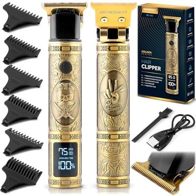 Berdsen Maquina de afeitar profesional para hombre, cortadora de barba, 6 accesorios, 1 a 9 mm, color dorado