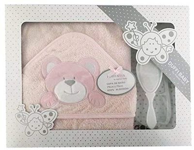 Duffi Baby - Set Capa De Baño 100% algodón + Cepillo + Peine, rosa, unisex 0827-06