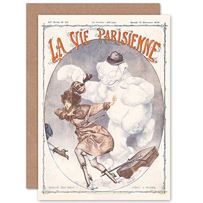 Artery8 La Vie Parisienne Winter is Here Snowman Magazine Cover Sealed Greeting Card Plus Envelope Blank inside Parigi Inverno Neve Copertina della rivista Copertina