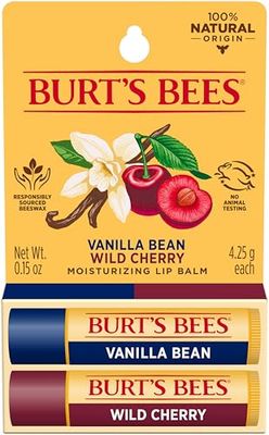 Burt's Bees Baume à lèvres hydratant à la cerise sauvage et à la gousse de vanille pour unisexe 2 x 0,15 oz baume à lèvres
