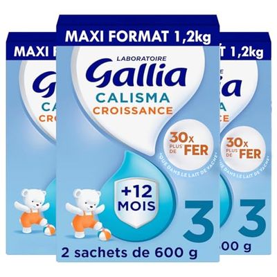 Laboratoire Gallia - Calisma Croissance 3ème âge - Lait en Poudre pour Bébé - Sans Huile de Palme - Lait Bébé dès 12 mois - Lot de 3x1,2kg