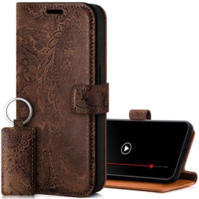 SURAZO Premium hoes voor mobiele telefoon voor Samsung Galaxy S24, leren klapbaar, echt leer, beschermhoes, magneet, kaartenvak, RFID-bescherming, bloemenpatroon, flip klaphoes, wallet case, cover,