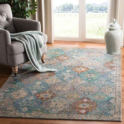 Safavieh Tapis Exotique élégant pour Salon, Salle à Manger, Chambre à Coucher - Collection Luxor - Poils Courts - Ivoire et Turquoise - 122 x 183 cm