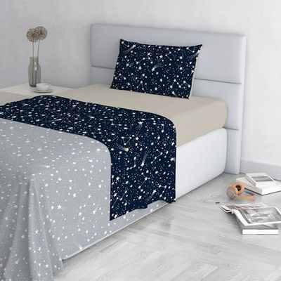 Italian Bed Linen Fashion Parure de lit en Microfibre, Ensemble de draps Made in Italy, Belle, 1 Place et demie