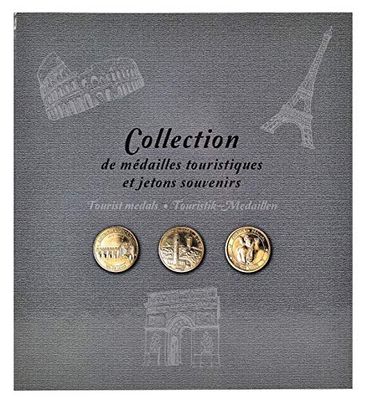 Exacompta - ref. 96113E - 1 Album voor toeristische penningen - 50 toeristische medailles of herinneringsmunten (diameter 34mm) - Harde kaft met glanzende laminering - Formaat 25,5x28 cm - kleur grijs