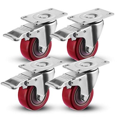 COOCHEER Lot de 4 Roulettes Pivotantes pour meubles, Roulette avec frein 75 mm, Rouge