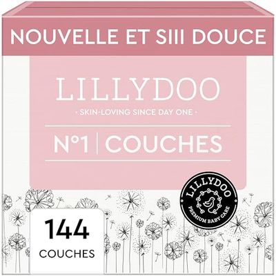 LILLYDOO Przyjazne dla skóry pieluchy dla niemowląt – rozmiar 1 (2-5 kg), pudełko miesięczne (144 szt.), bezpieczna ochrona przed wyciekiem, miękkie, bez perfum, bez balsamów i barwników do skóry