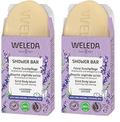 WELEDA - Douche végétale solide Lavande & Vétiver - Nettoie la peau grâce aux tensioactifs 100% d'origine naturelle - Mousse douce et crémeuse. - NATRUE* (Lot de 2)