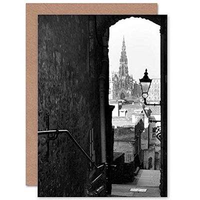 Wee Blue Coo CITYSCAPE OLD LANE SCOTT MONUMENT EDINBURGH BLANK GREETINGS BIRTHDAY CARD
