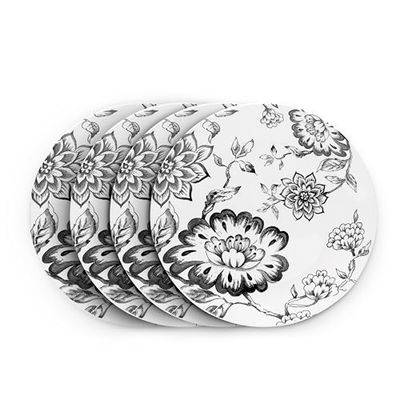 Wade WA967042BLK Botanical Night Set of 4 Side Plates with Black Floral Design, Crafted from Earthenware, Made in Stoke-on-Trent, 22.75cm, Black