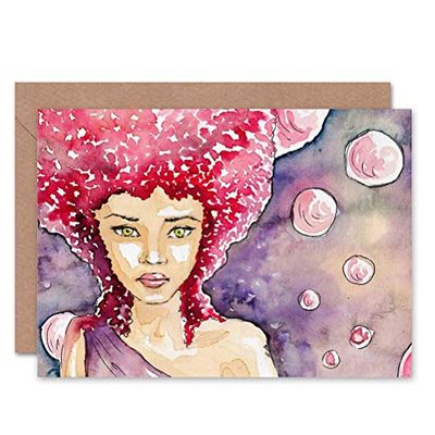 Wee Blue Coo WATERCOLOUR WOMAN BUBBLES RED HAIR BLANK GREETINGS BIRTHDAY CARD ART