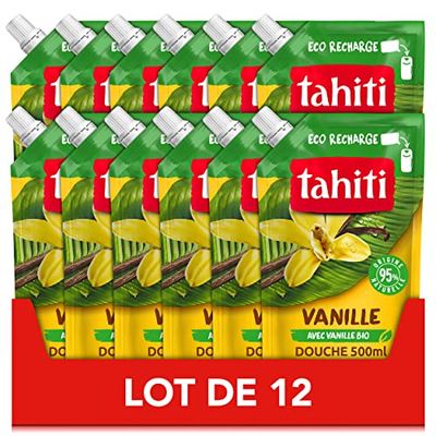 TAHITI - Eco-Ricarica Gel Doccia Tahiti Vaniglia - Formula 95% di Origine Naturale - Confezione da 12 x 500 ml