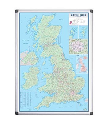 Bi-Office British Isles Sales Map Board, Magnetic, Aluminium Frame, 120 x 90 cm
