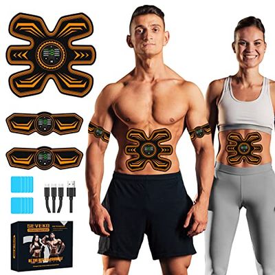 SEVEKO ABS Stimulator EMS Spierstimulator, ABS Trainer Veilige EMS spieren Stimulator, Full body Workout ABS Trainer, 8 Modi & 15 Intensiteiten, 10 st Pads(Oranje)