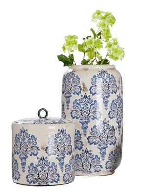 GILDE Fayencen Vase décoratif en céramique Bleu/Blanc Hauteur 34 cm x Ø 18 cm