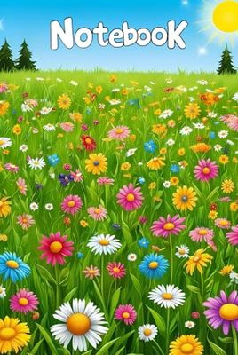 Notebook: Sunny Field with Trees and Wild Daisy Flowers, 6 x 9 inches, 120 pages, Lined
