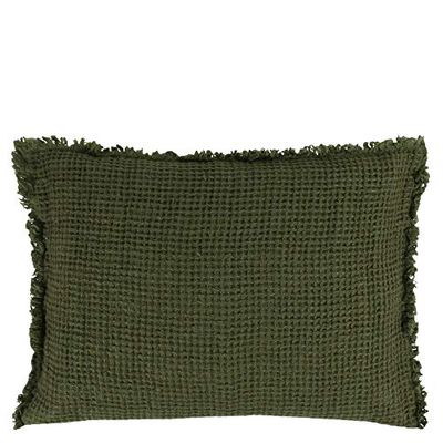'zoeppritz since 1828' Housse de Coussin Honeybee - Housse de Coussin Douce en Lin avec Rembourrage - Tissage uni - avec Franges en matériaux naturels - 30 x 40 cm - 675 Huntergreen