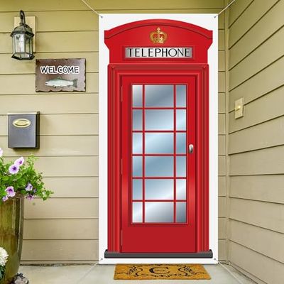 Inglese Telefono Cellule Copertura Porta, Grande Tessuto Rosso Telefono Cellule Copertura Casa Telefono Cellulare Decorazione Banner per Foto Sfondo British Tema Festa Piacere 78,7 x 35,4 pollici