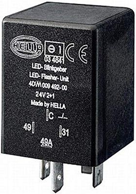 HELLA 4DM 009 492-001 Flasher Unit - 24V - 4-pin connector - mounting - Electronic - with holder