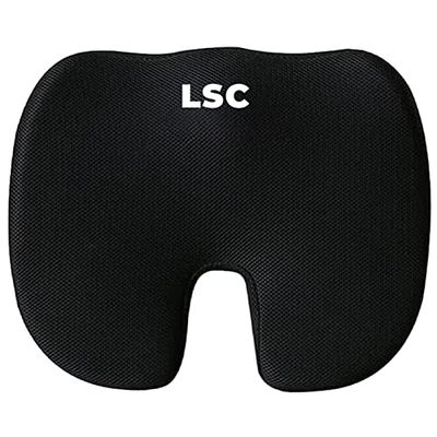 LSC Memory Foam Chair Cushion for Office Chair Ergonomic Seat Pad with Non-Slip Bottom Ideal for Desk Seat Car Gaming Chair and Wheelchair Use (Black)