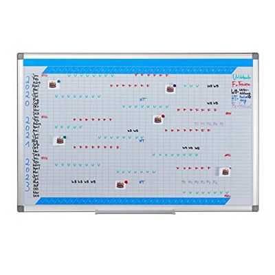 Relaxdays Whiteboard Planner, Annuale, Lavagna Magnetica, Cancellabile, Bacheca, Portapennarelli, 60 x 90 cm, Bianca