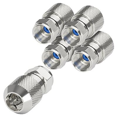 mumbi 26173 Premium F-Connector for Satellite Aerial Coaxial Cable with Diameter 6.8-7.0 mm, Very Easy Installation, Chrome with Inner Ring in Blue (Pack of 5)