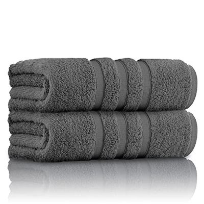 GC GAVENO CAVAILIA Luxury Quality Zero Twist Towels, Stripe Textured 100% Cotton 2 Pack Bath Sheets, Egyptian, Charcoal, 70x120 Cm