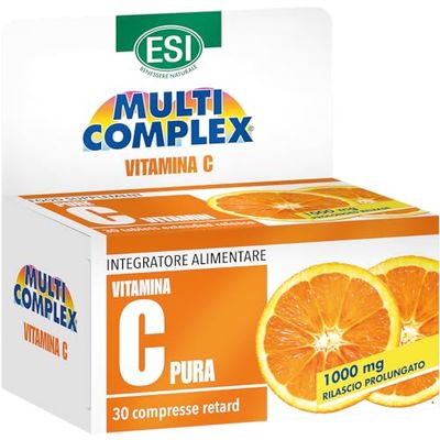 ESI - Multicomplex Vitamina C Pura Retard, Integratore Alimentare a Rilascio Prolungato, Supporta il Normale Funzionamento del Sistema Immunitario, Senza Glutine e Vegan, 30 Compresse