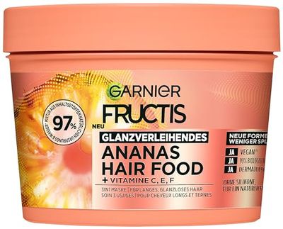 Garnier Fructis - Maschera per capelli ananas, per capelli lunghi e senza lucentezza, per una maggiore morbidezza e contro meno doppie punte, extra complesso lipidico, estratto di ananas biologico,