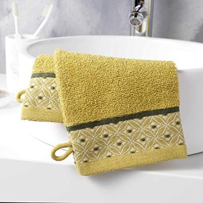 Douceur d'Intérieur Belina 2 Guanti da Bagno, Cotone, Miele, 15 x 21 cm