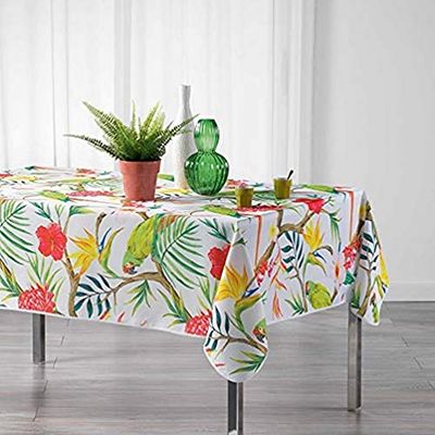Douceur d'Intérieur Toalha de mesa retangular (150 x 240 cm), tropicoco branco, poliéster impresso