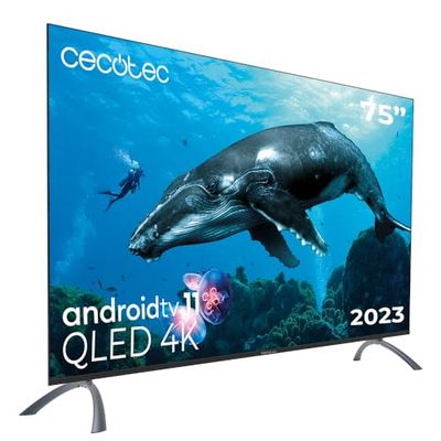 Cecotec Televisore QLED 75" Smart TV Serie V2 VQU20075, 4K UHD, Android TV 11, Frameless, Assistente vocale Google e Chromecast, Dolby Vision & Atmos, HDR10, HBBTV, 2023.