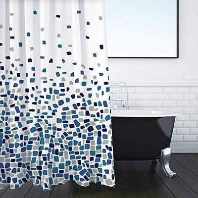ANSIO Cortina de Ducha Resistente al Moho y al Moho, Mosaico Azul, 180 x 180 cm, Tela Repelente al Agua, 100% poliéster
