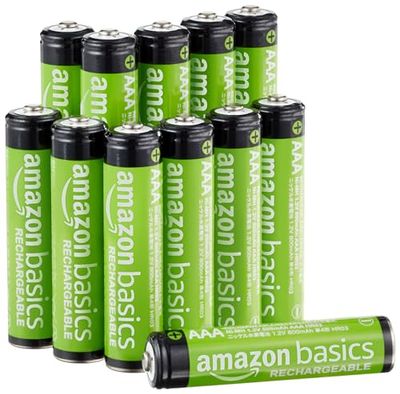 Amazon Basics - Pacote de 12 pilhas recarregáveis AAA NiMH, 800 mAh, recarregáveis até 1000 vezes, pré-carregadas