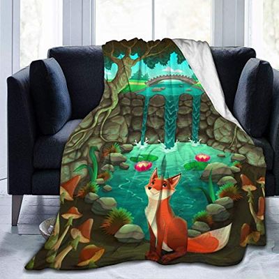 Tecknad räv flanell fleece filt 50 tum x 60 tum vardagsrum/sovrum/soffa soffa varm mjuk sängfilt för barn vuxna alla årstider