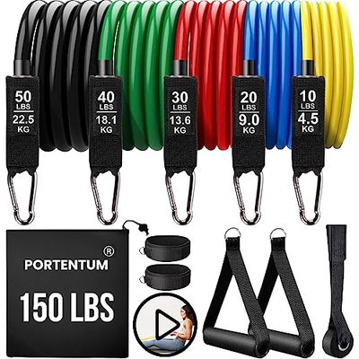 PORTENTUM Allenamento elastico con i pesi con 5 diversi livelli fino a 150 libbre (68 kg), ideale per il trx o una palestra a casa, multicolore