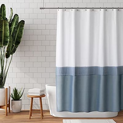 Zenna Home Colorblock Fabric Shower Curtain, 70 x 72, 70" x 72", Blue/Grey