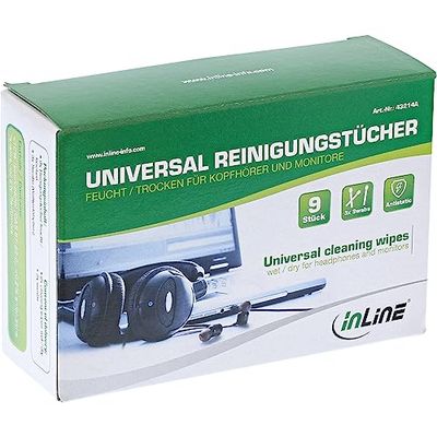 InLine® Universellt rengöringsdukar våt/torrt för hörlurar och bildskärmar