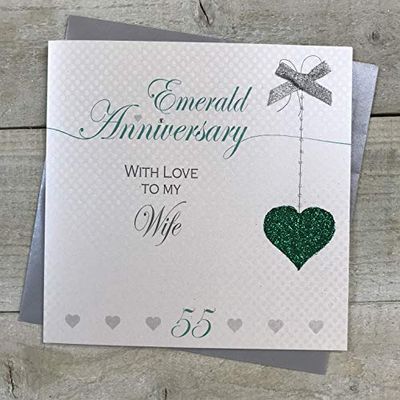Vrouw 55e Emerald Huwelijksverjaardag Handgemaakte Kaart - Liefde Lines - door WITTE KATOEN KAARTEN LLA55W