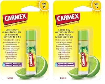 Carmex Bálsamo Labial SPF 15, Click Stick Lima, 4.25g (Paquete de 2)