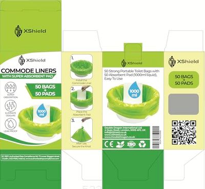 Commode Liners with Absorbent SAP Pads, 50-Pack, 53.5 x 40 cm, Pre-Cut, Fresh Aroma
