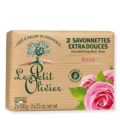 LE PETIT OLIVIER - 2 Savonnettes Extra Douces - Rose - Parfum De La Région De Grasse - Nettoient La Peau En Douceur - Fabriqué en France - 2x100g