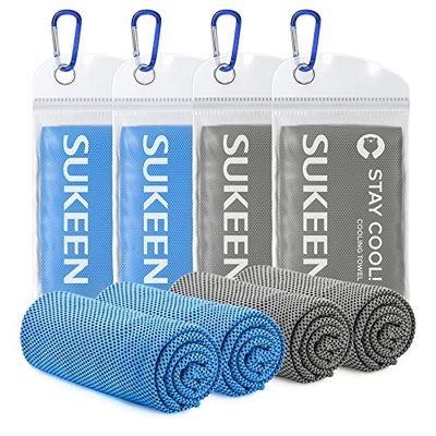 Sukeen Asciugamani rinfrescanti, confezione da 4, asciugamani refrigeranti Stay Cool, asciugamani rinfrescanti per collo, asciugamano freddo, asciugamano da palestra per uomini e donne (4 pezzi, 2 blu