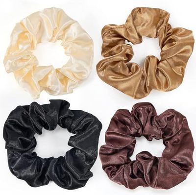 Pack of 4 Silk Hair Bobbles, Silk Scrunchies for Women, Elastic Hair Bobbles in Various Colours, Ideal for All Hair Types and Everyday Use